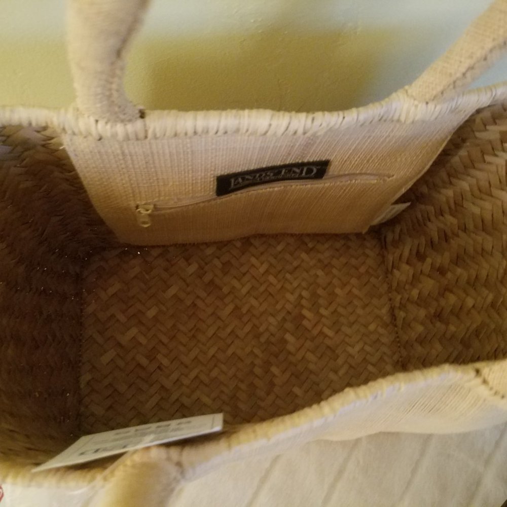 New Lands' End Straw Pattern Tote Bag - Picture 8 of 10